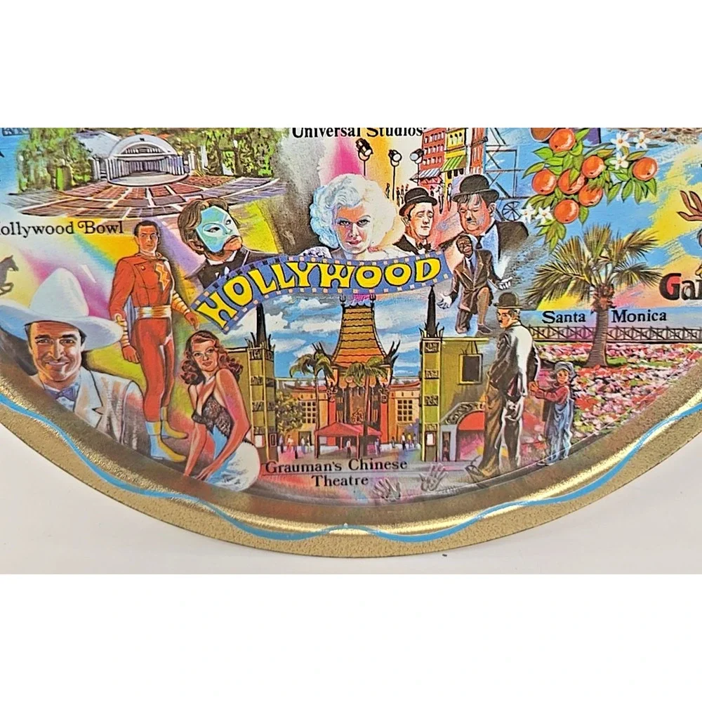 1960's Los Angeles Hollywood Gold Metal Souvenir Tray USA‎ 11